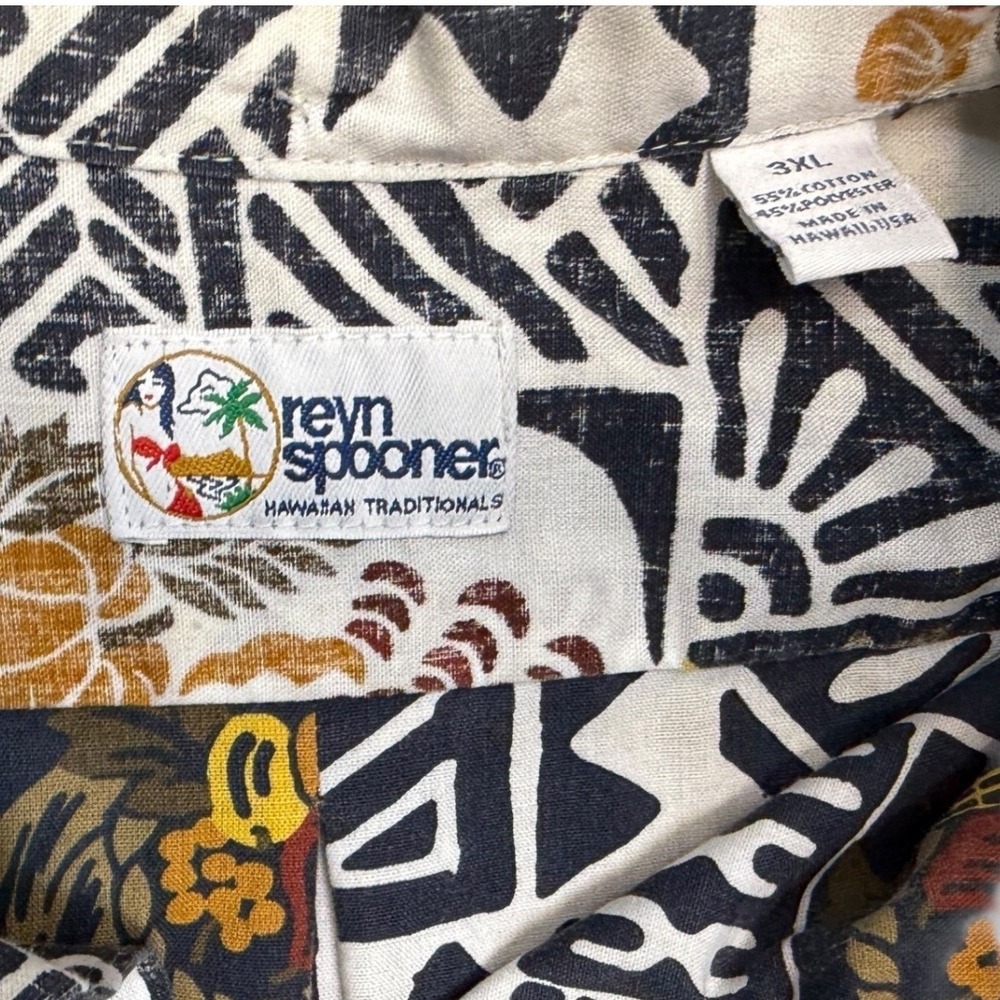 Reyn Spooner Thanksgiving Turkey Tribal Print Hawaiian Shirt Mens 3XL White Navy - Picture 5 of 7